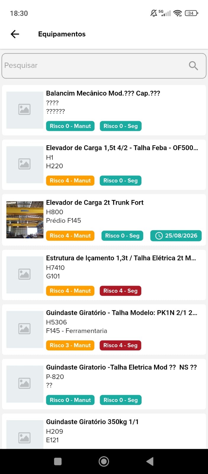 Tela do app NextField para técnicos com lista de equipamentos